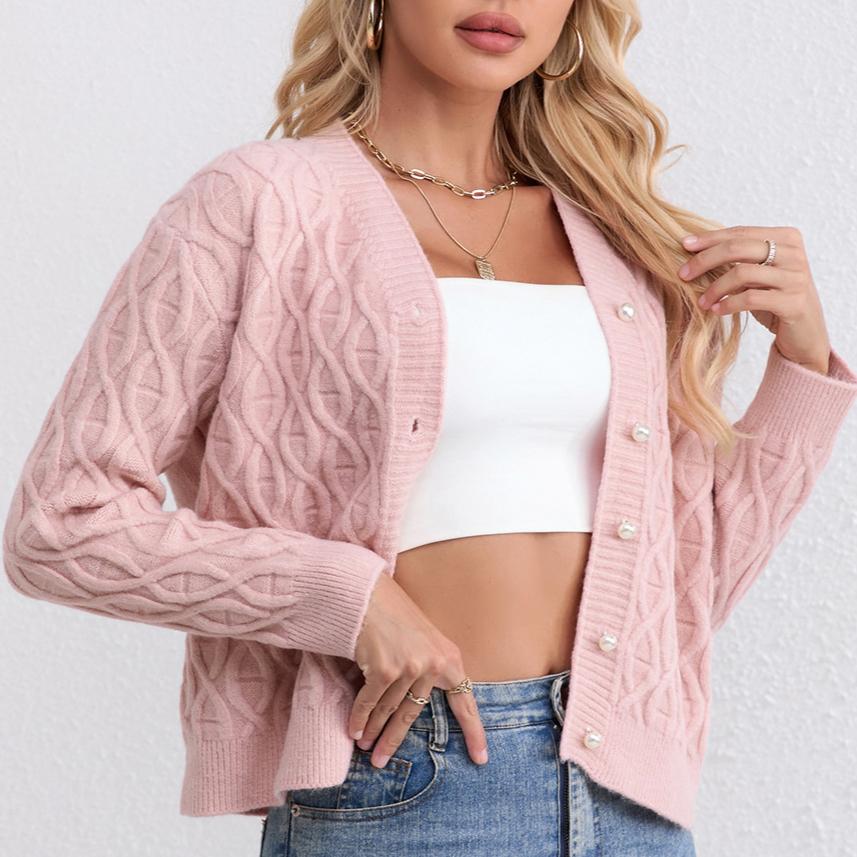 IHUASU Women's Fashion Knitted Cardigan Autumn and Winter Temperament Twist Jumper Coat