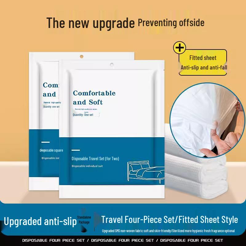 Disposable Bedding Set: Fitted Sheet, Duvet Cover, Pillowcase - Perfect for Travel and Hotel Stays. Non-Pure Cotton.