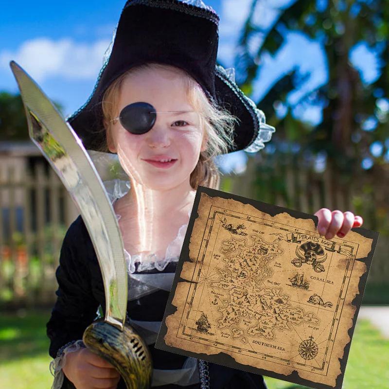 Karte Karibisches Meer Piratenabenteuer Klassisch Vintage Schatz Weltkarte Halloween Piratenparty Dekorationen Zubehör Kindergeschenk