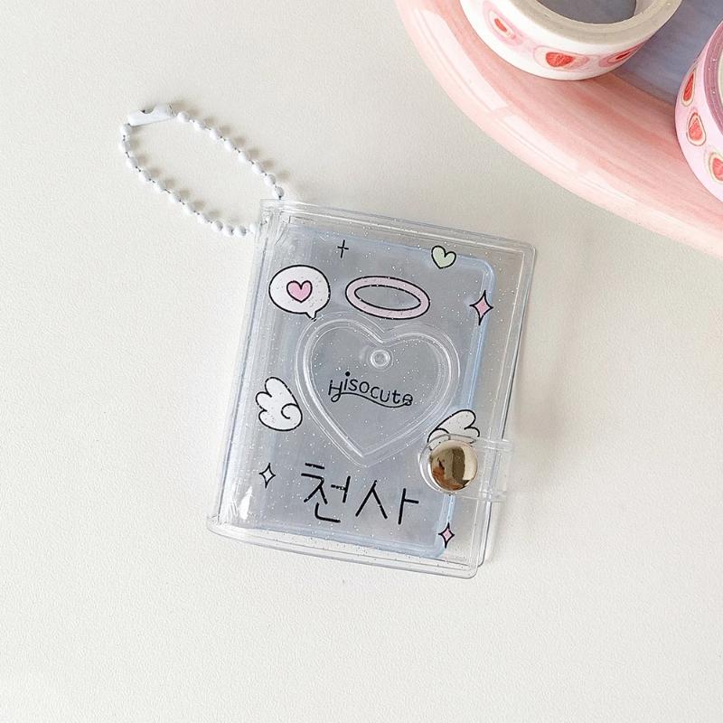 2-in-1 Mini Photo Storage Holder Portable 2 Inch Photo Album Cute Keychain Pendant for Teen Idol Card Collection Gift