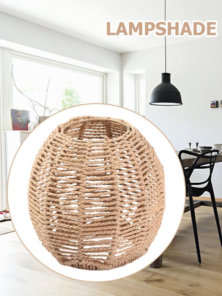 Simulated Rattan Lamp Cover Vintage Ceiling Light Cover Handmade Woven Lamp Shade for Living Room Bedroom Hotel Restaurant