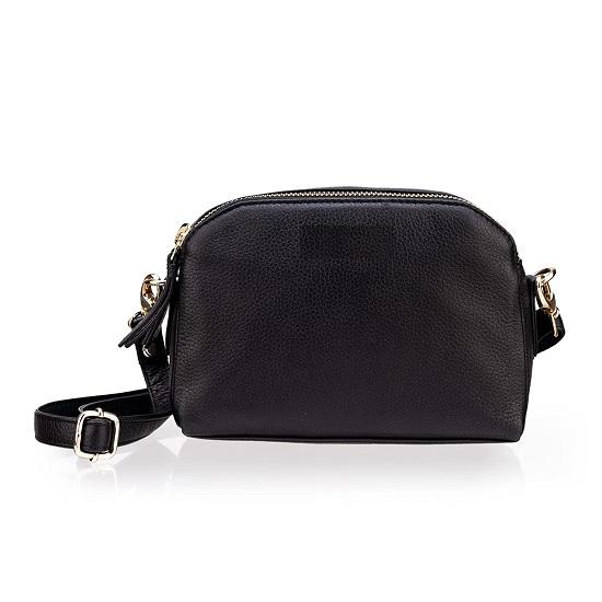Noora Black Leather Mini Crossbody Sling Bag for Girls and Women & Double Zip Closure with Adjustable Straps