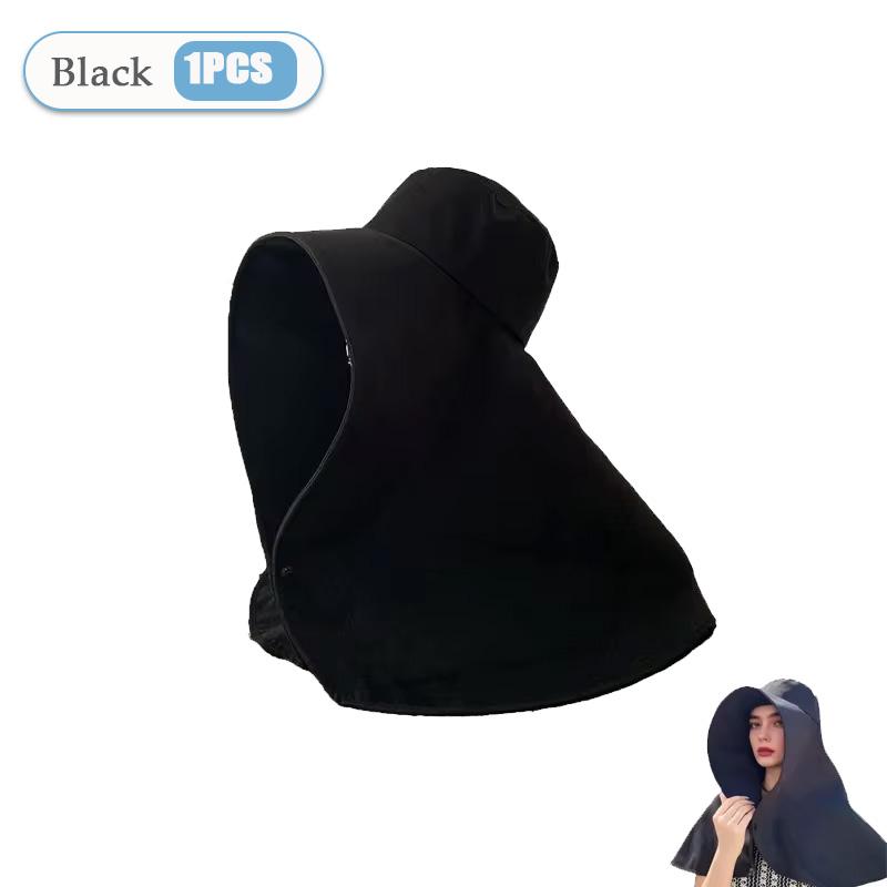 Summer Solid Color Women Cap Outdoor Uv Anti Neck Protection Sun Visors Hat Fishing Hiking Big Brim Shawl Sunscreen Ponytail Cap