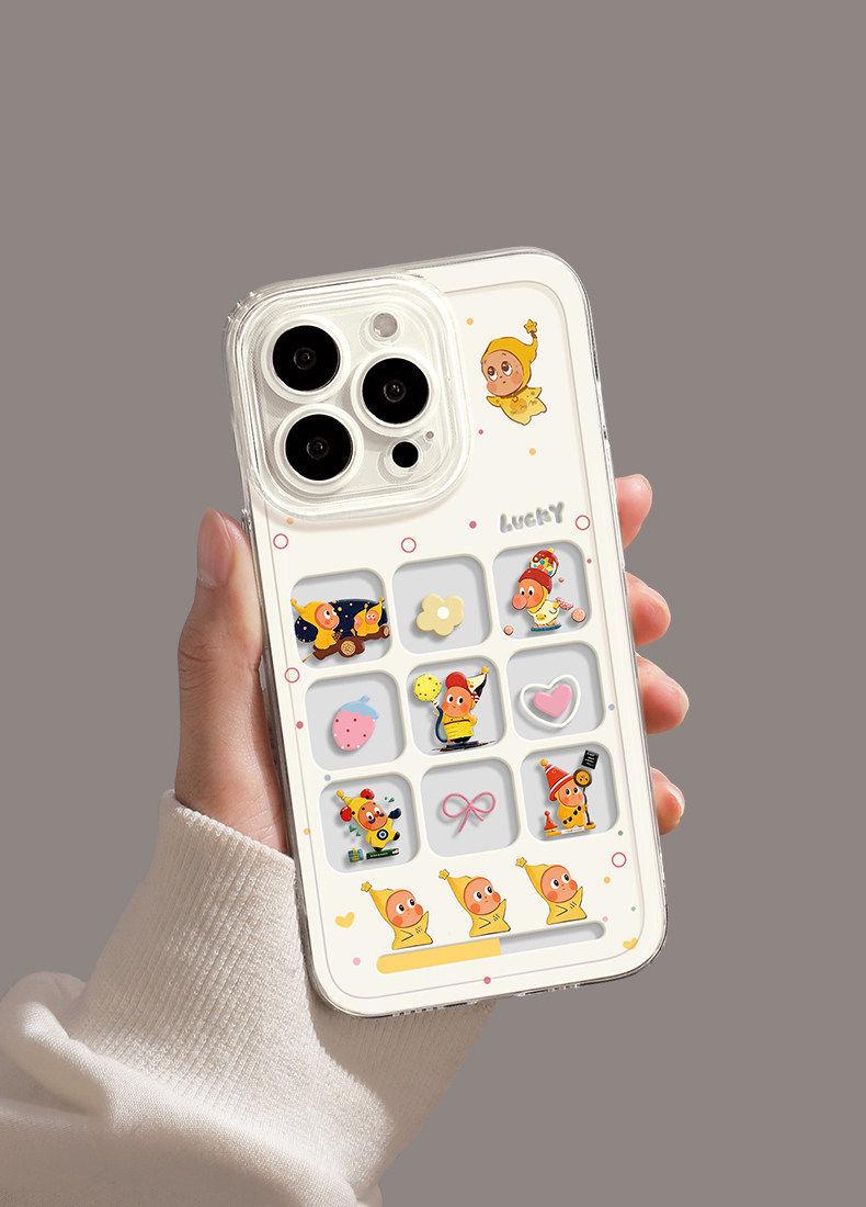 

High-End Cartoon Grid Phone Case for iPhone 17 Pro Max, 15, and 14 - Cute and Personalized Apple 12 Pro