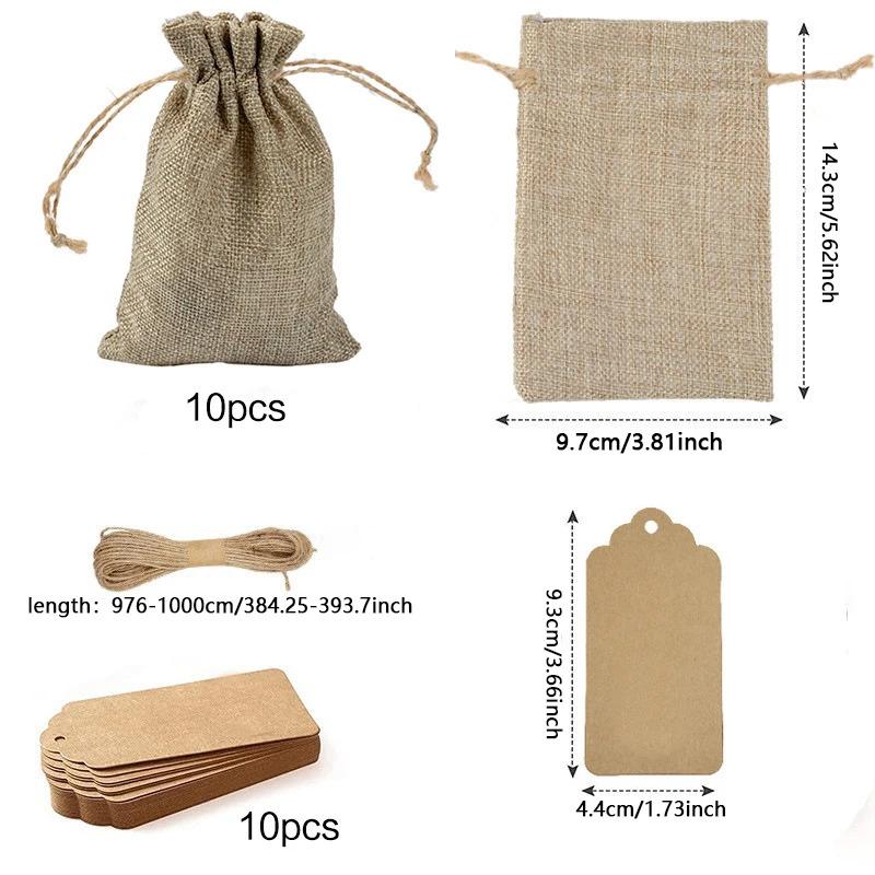 Vintage Retro Drawstring Jute Burlap Bags Christmas Halloween Wedding Birthday Party Festival Supplies Candy Chocolate Gift Bags