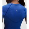 Lululemon Swiftly Tech Cropped Short Sleeve Shirt 2.0 Spandex Stripe Riverside Starch Blue