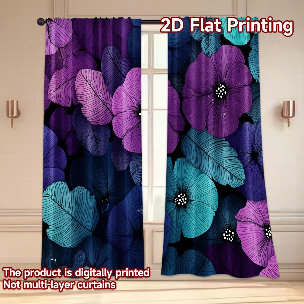 Flat Printing Curtains Without Rod Floral Fantasy Design New Year Holiday Versatile Polyester Fabric Curtain Set Of 2 Made Washable