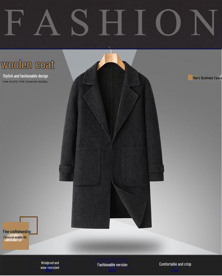 Men's Wool Double-Faced Mid-Length Trench Coat - 2025 Autumn/Winter Collection