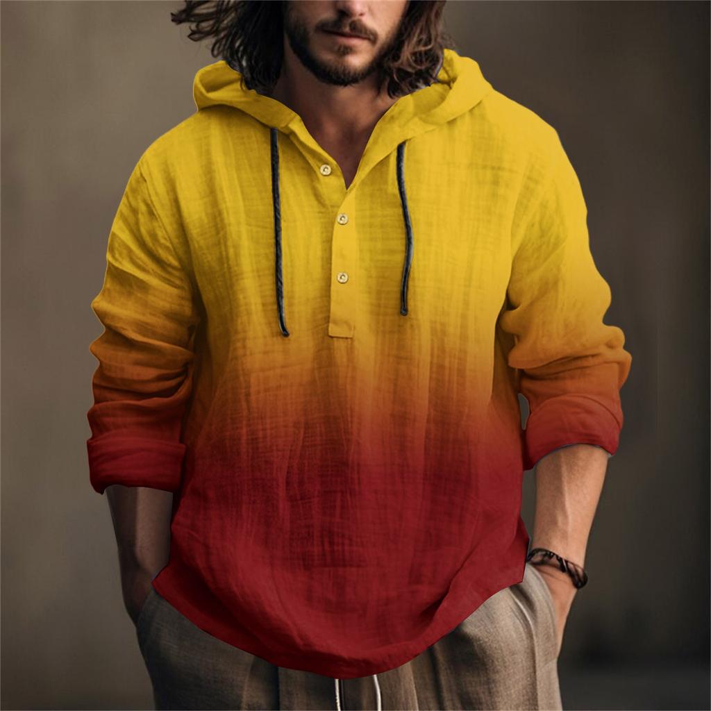 Bedrucktes Herren Baumwoll- und Leinenhemd mit Kapuze Langärmlig Kapuzenpullover Frühling und Sommer Freizeitliche Alltagskleidung