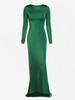 ZAFUL Women's Sexy Elegant Evening Gown Prom Solid Color Long Sleeve Ruched Open Back Mermaid Train Maxi Dress