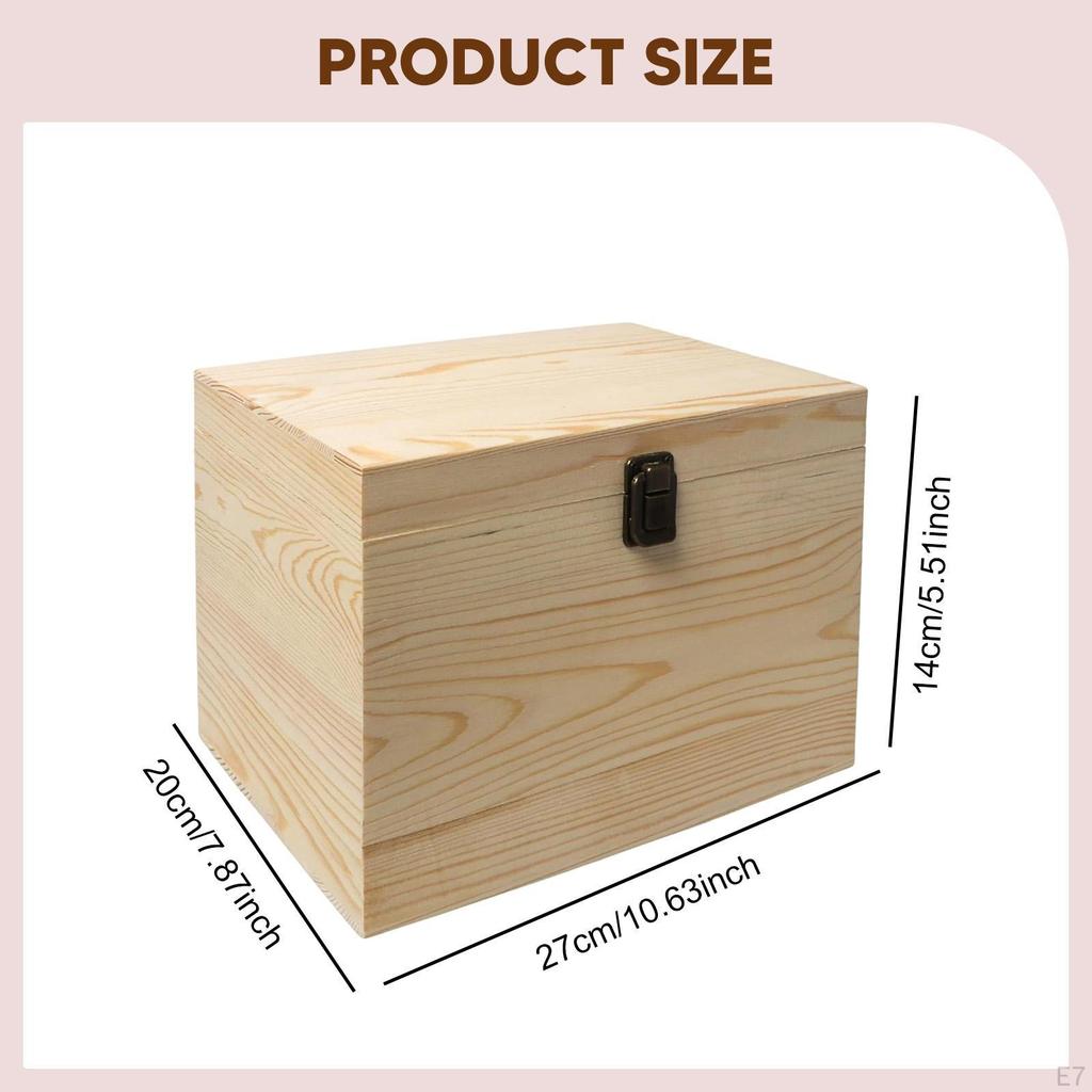 Unfinished Wooden Box Keepsake Multipurpose Jewelry Organizer with Hinged Lid for DIY Party