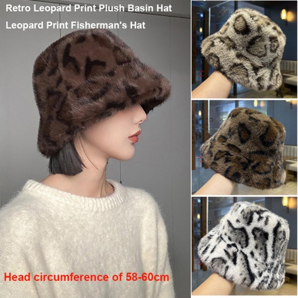Leopard Print Fisherman's Hat British Autumn Winter Warm Hat  for Daily Wear