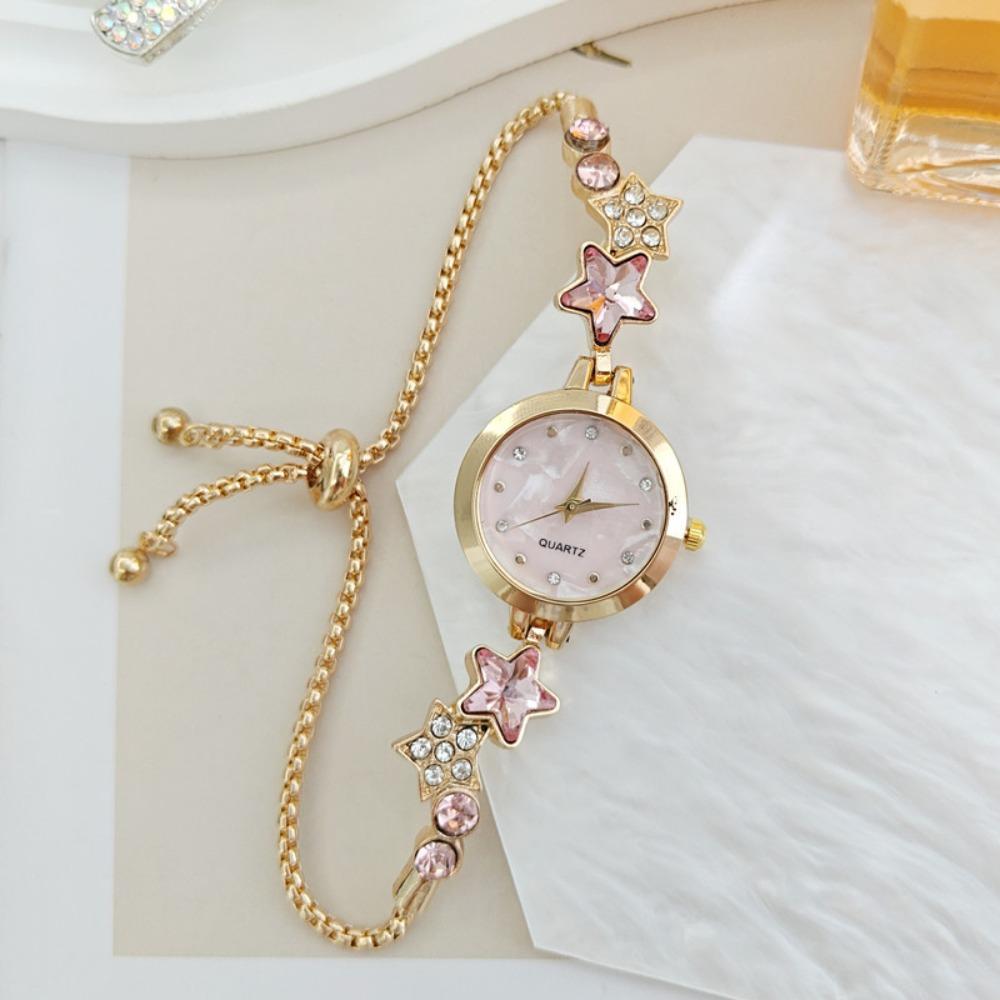 

Adjustable Star Chain Watch Alloy Ladies Wristwatch Fashion Bracelet Watch for Women Girls рожевий/золотий
