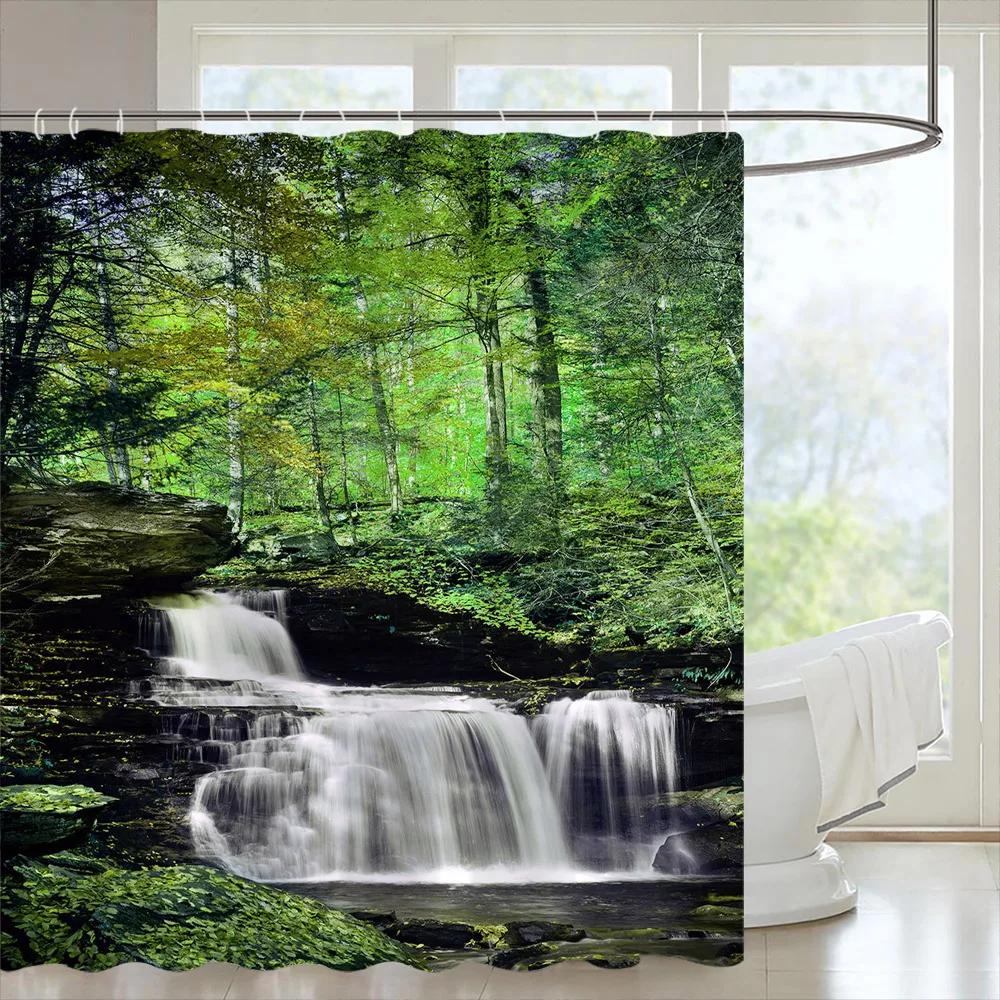 Tropical Forests Shower Curtain Aesthetic Woods Bird Fabric Bathroom Curtain Natural Scenery Home Decor Bathroom Accessories Set