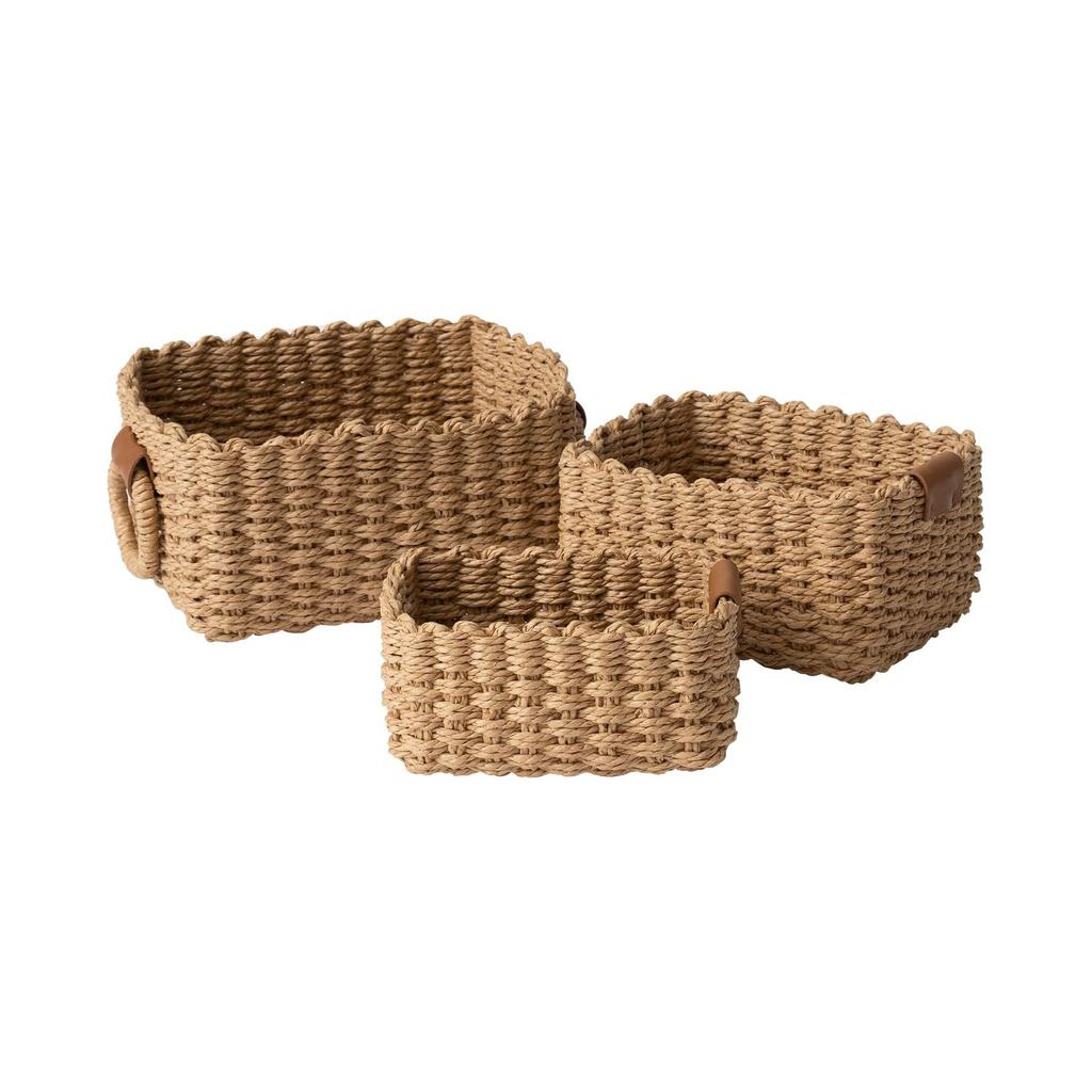 3PCS Woven Storage Basket, Paper Rope Storage Basket with Handle, Small Woven Basket for Organising, Decorated Cute Gift Basket