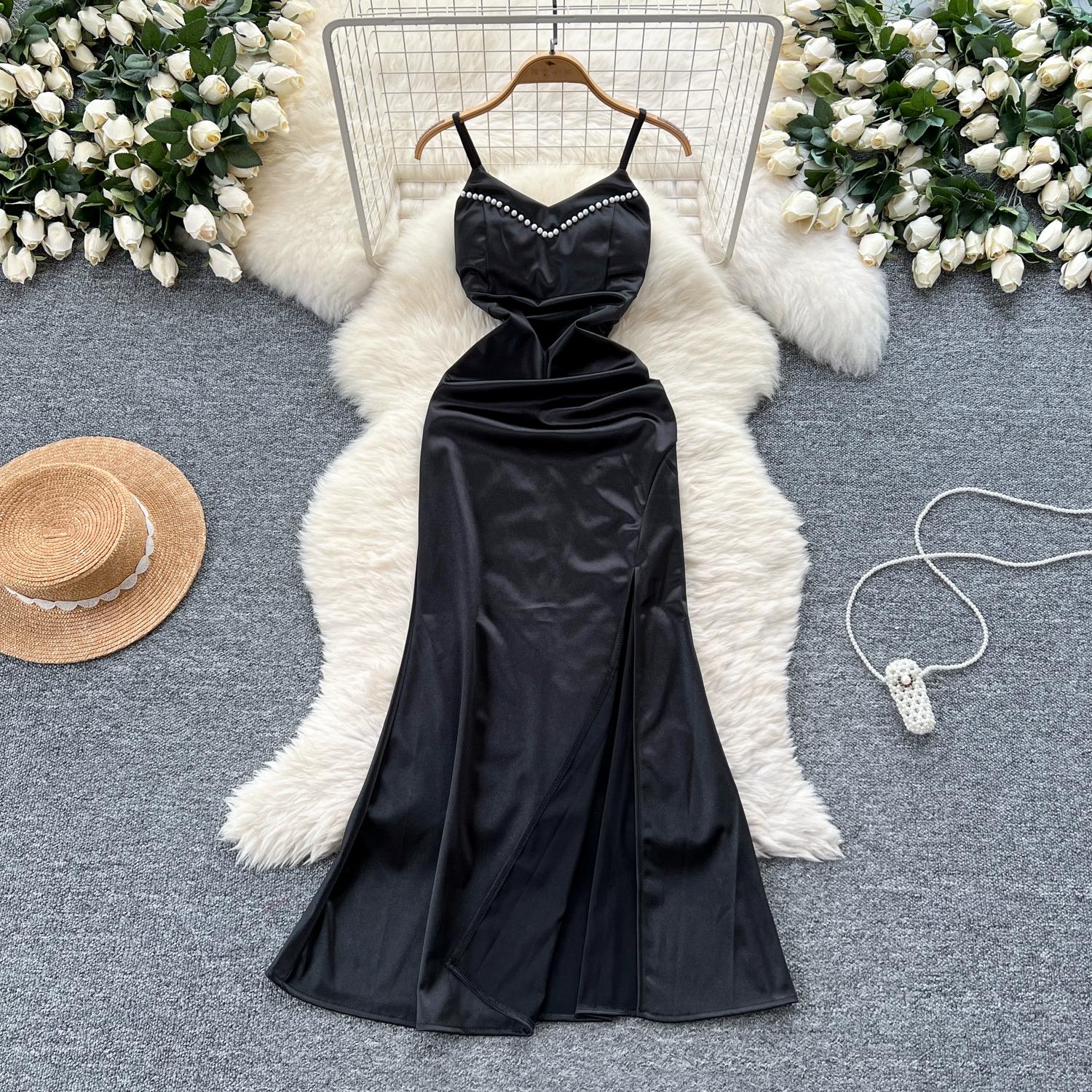 

Летние женские сексуальные тонкие облегающие платья на тонких бретельках с леопардовым принтом и бисерным узором M чёрный