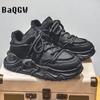 Fashion Chunky Sneakers Men Soft Sole Running Shoes Fashion Casual Leather Color Block Design Breathable Height Increased Platform Shoes