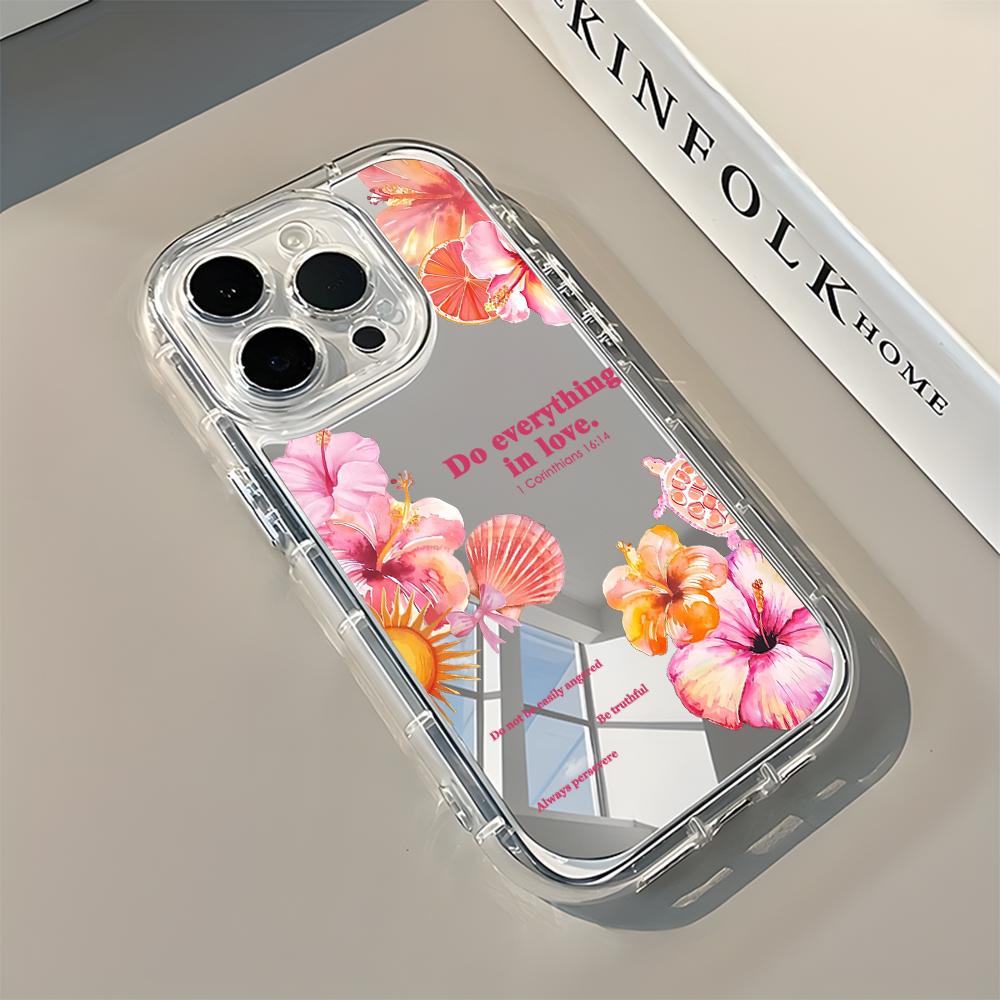 Elegant Pink Lily Flower Pattern Mirror Soft Phone Case For iPhone 17 16 15 14 13 12 11 Pro Max Air X XR XS 7 8 Plus Back Cover