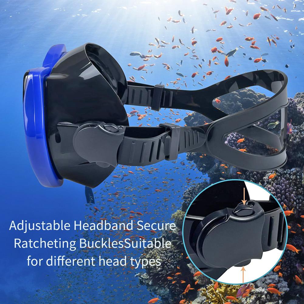 Snorkel Mask Swimming Goggles Diving Training Skirt Tube Silicone Temp Glass Lens Anti-Leak Anti-Fog Wide View Adjustable Strap