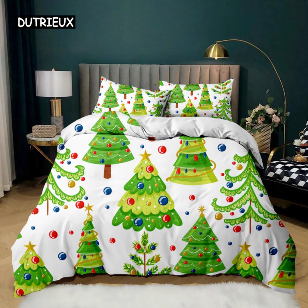 Christmas Duvet Cover Merry Christmas Tree Stockings Green Background Twin Bedding Set Double Queen King Polyester Qulit Cover