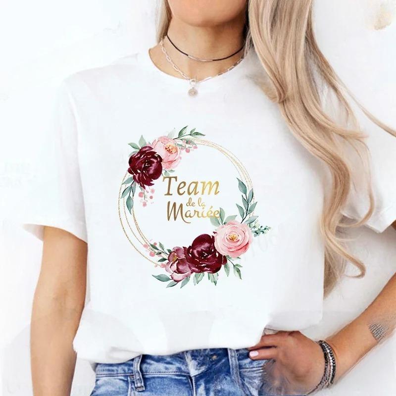 

2026 Summer French Girl Fringe Girl Party Evjes Girl Bridesmaid Lady Tshirt Garland Pattern Tshirt Brides Dress Wedding 3XL