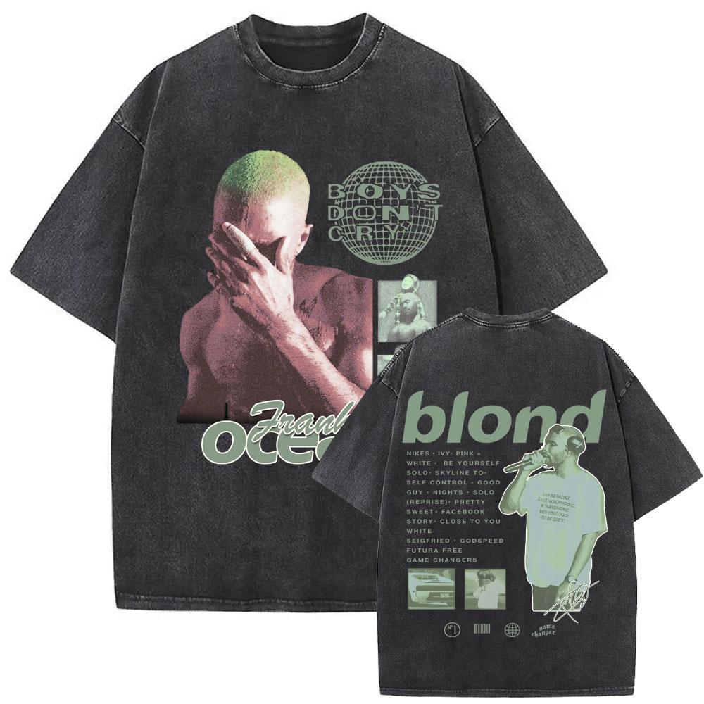 Washed Rapper Frank Vintage Oversized T Shirts Men Ocean Hip Hop Trend T Shirt Blond Pop Music Tshirts Male Fashion Streetwear