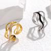 Irregular Wave Ring Black Drip Oil Woman Zircon Geometric Stainless Steel Open Rings Minimalist Best Friendship Gift