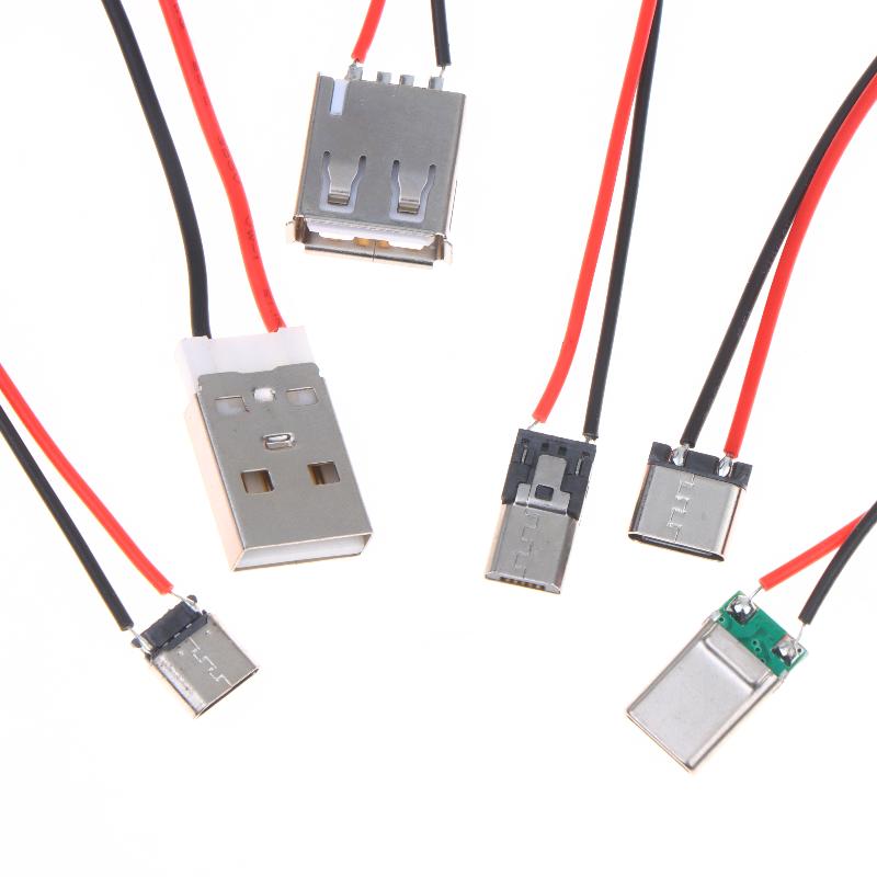 5Pcs 2Pin Micro Usb Type C Male Female Jack Welding Wire Straight Connector For Mobile Phone Charging Port Socket