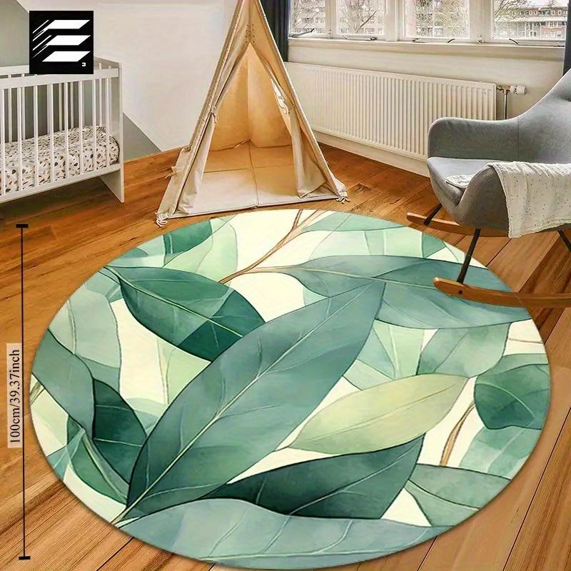 Round Willow Leaf Pattern Floor Mat - Non-Slip, Durable, Soft & Comfortable, Machine Washable, Lightweight, Ideal for Bathroom,