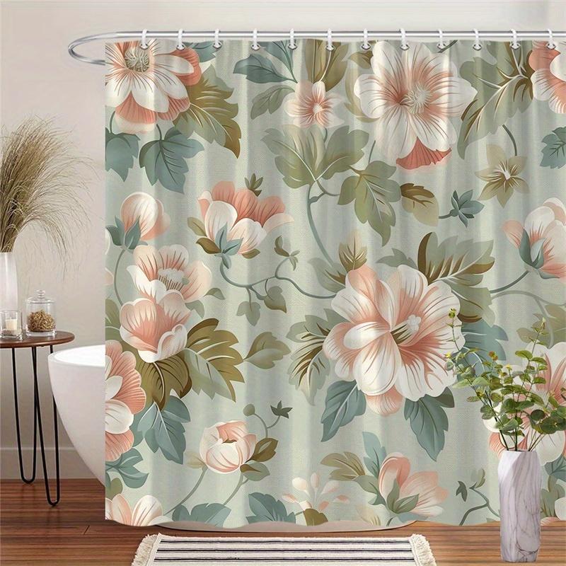 

1Pc Vintage Peony Flower Pattern Shower Curtain, Machine Washable Polyester With Hooks, Suitable For Bathroom Decoration W60H190(CM)-1 Pcs