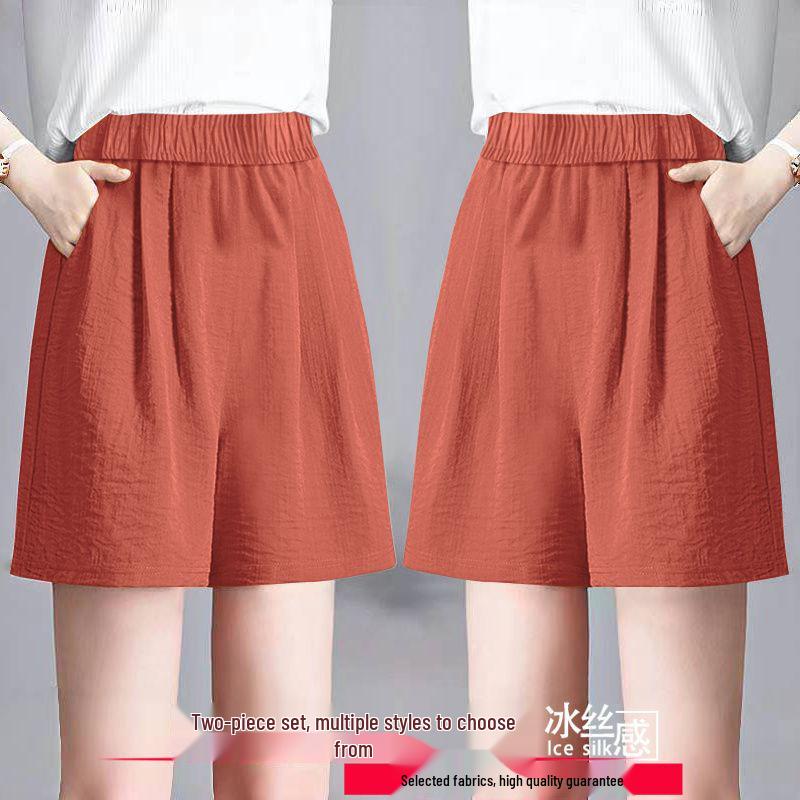 Ice Silk Women's Plus Size Summer Capris: Loose Straight, High Waist, Casual Wide Leg Shorts