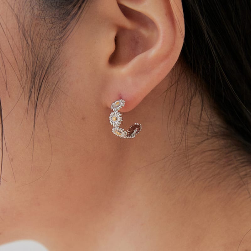 

OR D`OR [925 silver] two-tone daisy ring earrings white