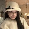 Fashion Bowknot Hepburn Style Topper Hat Elegant French Style Woolen Bucket Hat British Style Pure Color Women Formal Hat Autumn