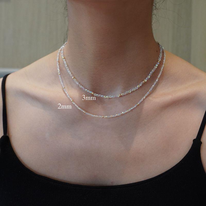 

Shijia Crystal Necklace Female Flash Twin Genuine Goods Accessible Luxury Fancy Cube Sugar Clavicle Chain 18K Bag Golden Balls Ornament Crystal beads 3mm