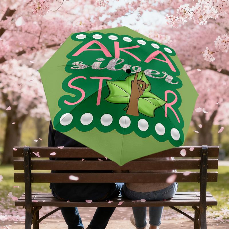 1PC AKA Silver Star Automatic Open/Close Umbrella with Windproof, 8-Rib Sturdy Canopy, Durable Ribs, Fashionable Design, Outdoor Accessory, Fun Prin,
