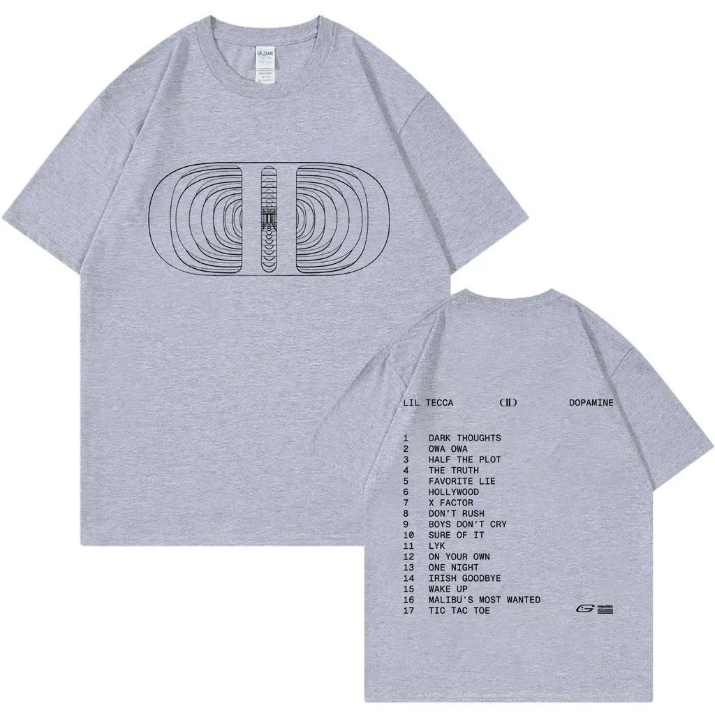 Rapper Lil Tecca Dopamine 2025 Neues Album Merch T-Shirt Mode Hip Hop Kurzarm T-Shirts Herren Damen Lässige Übergroße T-Shirts