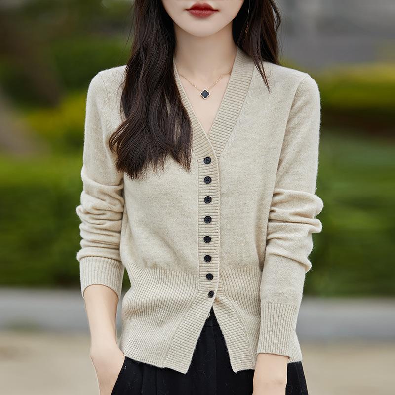 Cárdigan de punto de manga larga francés, chaqueta de mujer, suéter, prendas de vestir exteriores cortas, delgadas y de cintura alta