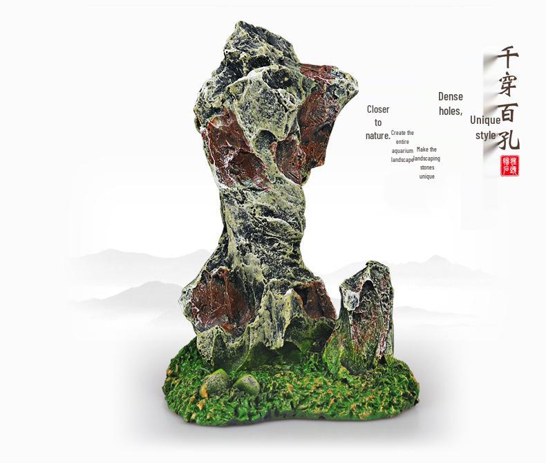Aquarium Resin Rockery: Small Stone Decor with Aquatic Plant Simulation & Pine Bark