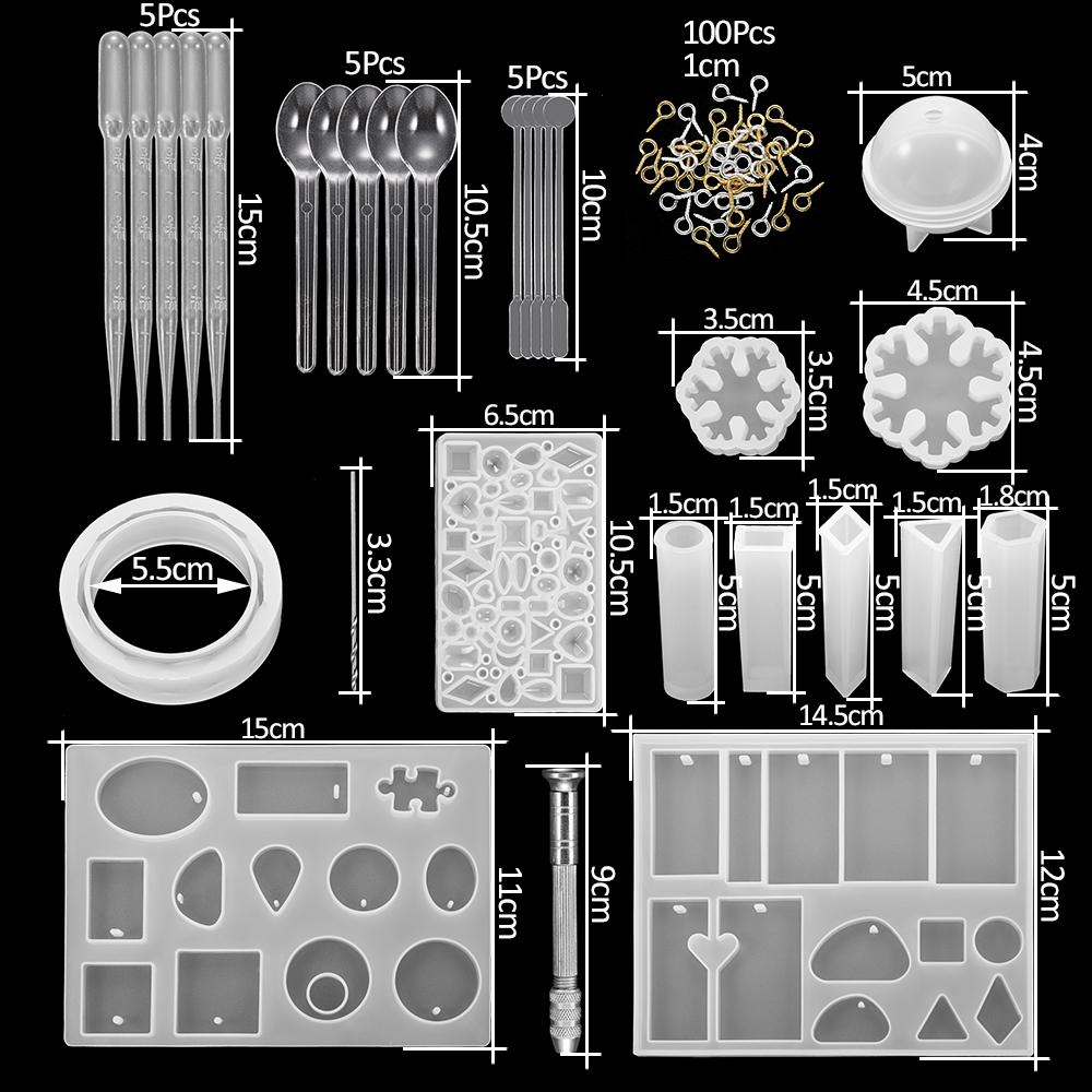 Resin Molds Silicone Kits with Epoxy Resin Supplies Dried Flowers Sparkling Powder DIY Necklace Earrings Pendant Jewelry Making