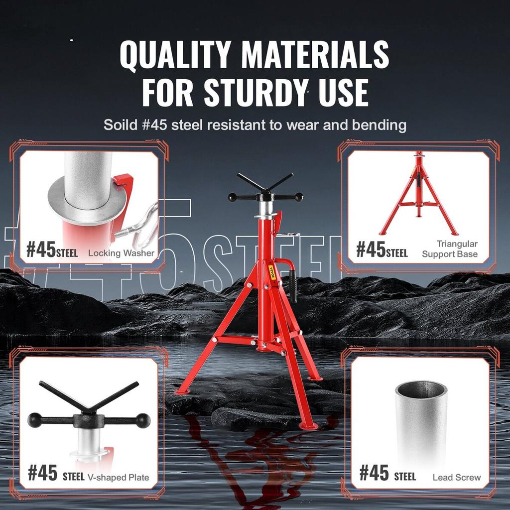 V Head Pipe Stand Adjustable Height 28-52 Inch 4500lbs/2 Tons Pipe Jack Stands Folding Portable High Folding Pipe Stand with V Head Fold A Trailer