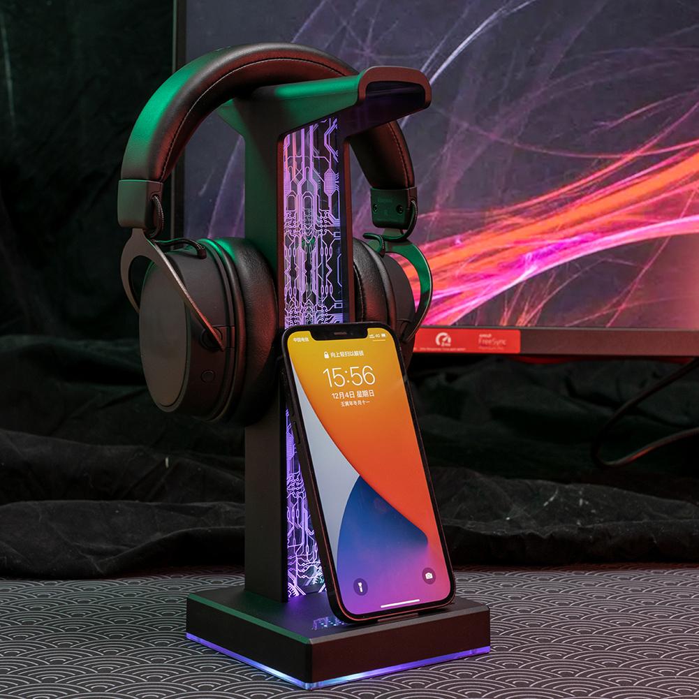 RGB Headphone Bracket 10 Lighting Effects Headphone Stand Holder Rack Desktop Organizer Headset Storage Support Stand for Table