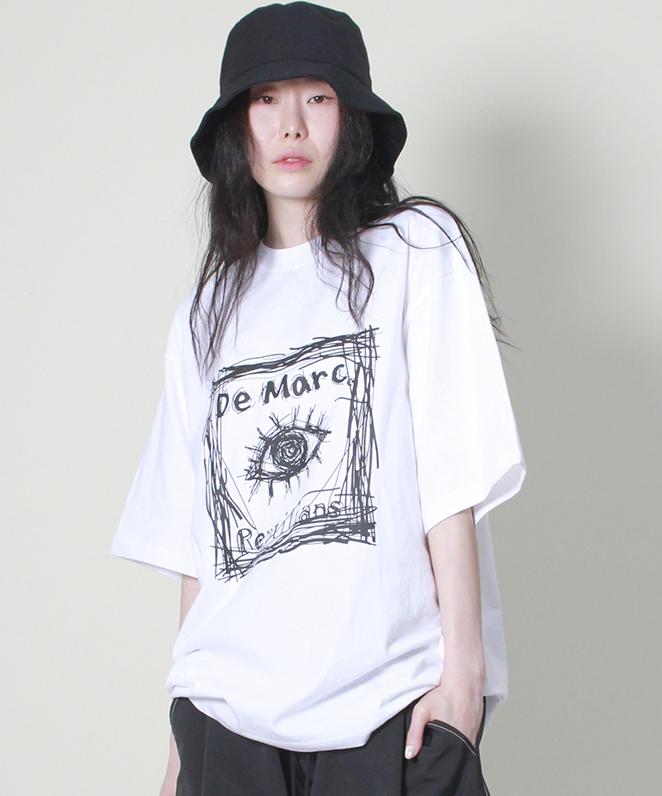 Deumakeu Oversized Square Print Short Sleeve T-Shirt White