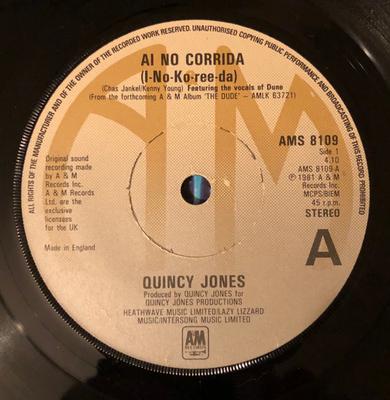 7inch Record QUINCY JONES - Ai No Corrida (I-No-Ko-ree-da) AMS8109 A&M 1981 UK Latin Used