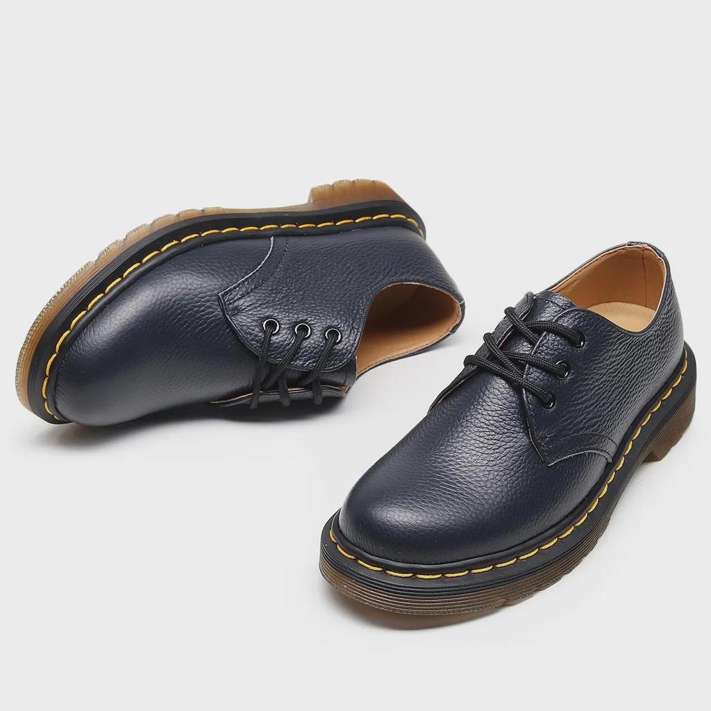 1461 Lychee Pattern Women's Low-Top Leather Shoes, Genuine Leather, British Style Round-Toe Boots, Unisex Casual.