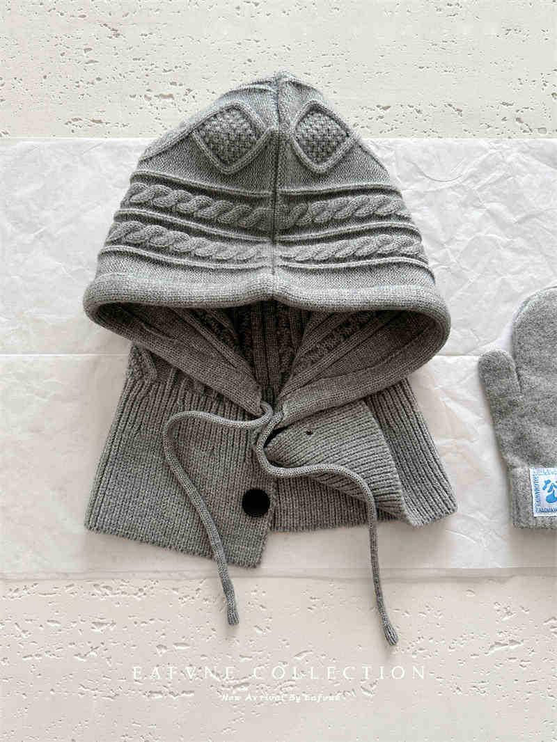 

Корейская зимняя вязаная шерстяная балаклава: Женский теплый шарф и шапка для защиты ушей серый