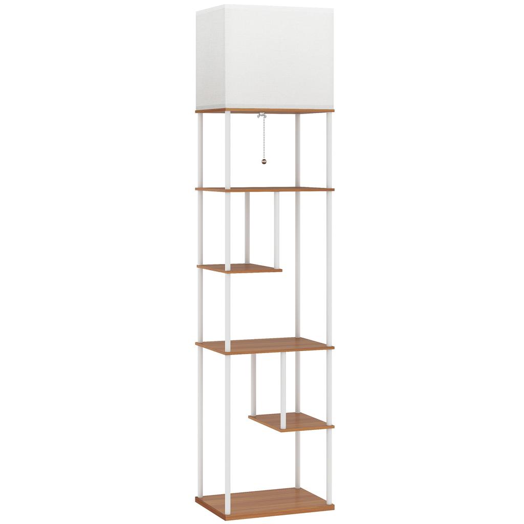 Floor Lamp with Shelves, Dimmable, Remote Control, 40 x 29 x 171 cm, Natural Wood