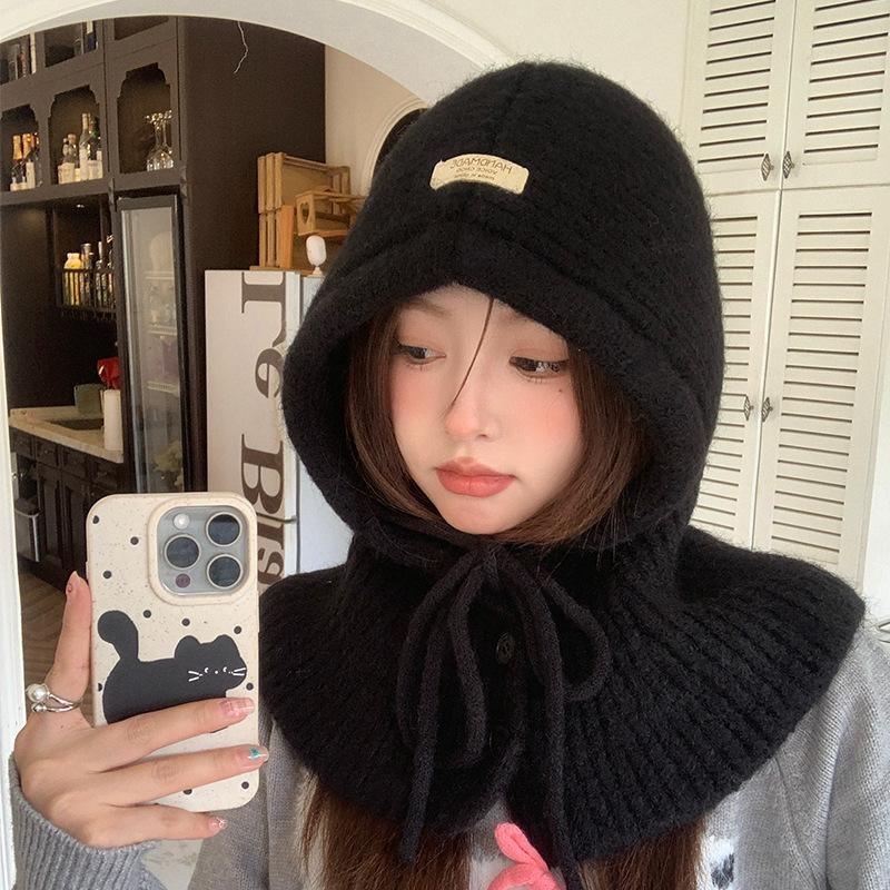 

Женская балаклава, теплая вязаная шапка-шарф, интегрированная, для велоспорта, ветрозащитная, шерстяная шапка-пуловер, теплая шапка M（56-58cm）