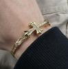 316L Hawaiian Bangle Cross Zirconia Bracelet Bangle Surgical Stainless Steel Gold [Lucliss]