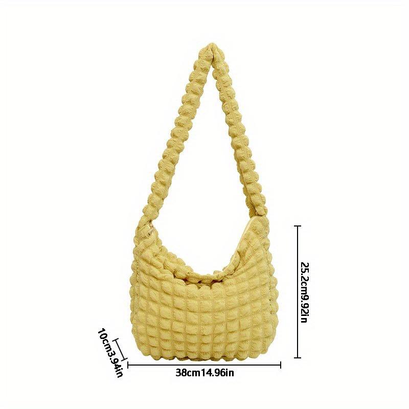 Crossbody Bag With Pleated Design Embroidered Plaid Shoulder Bag Underarm Bags Large Capacity Quilted Tote Bags For Women