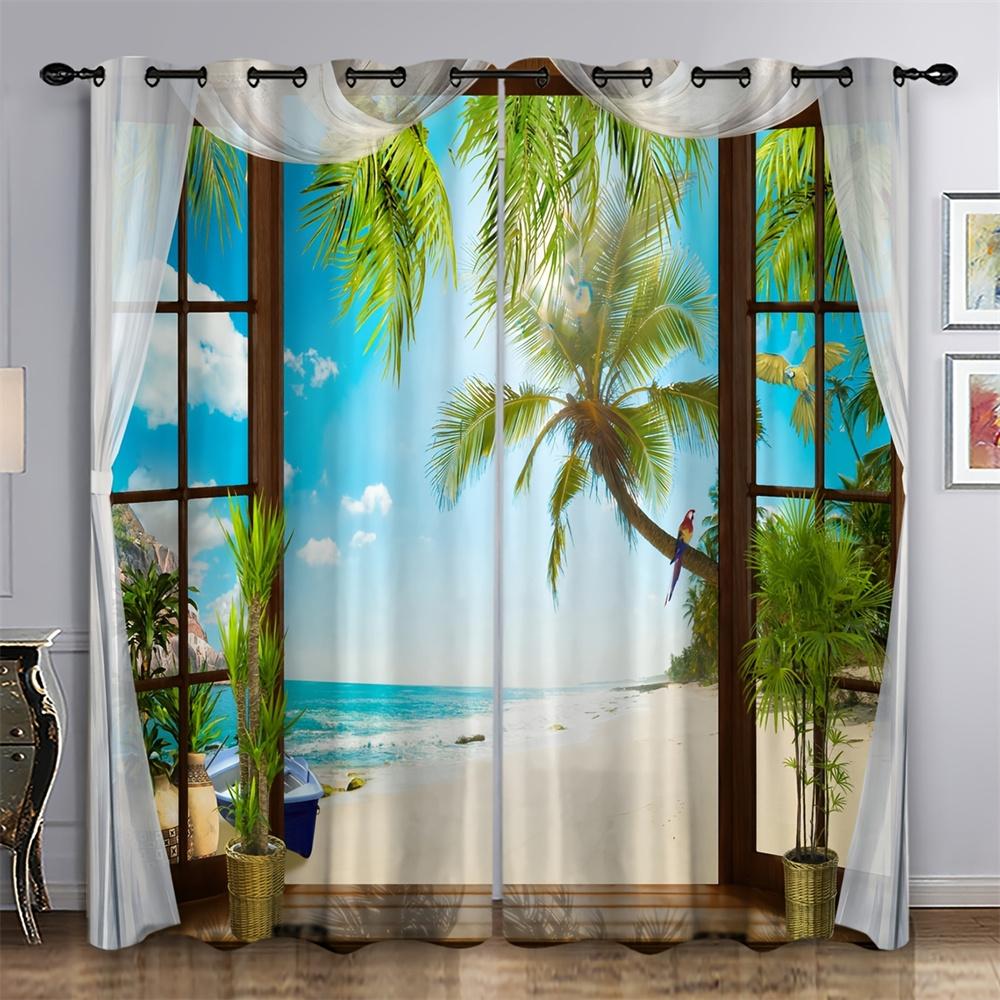 Natural Scenery Landscape Seascape Seagull Window Curtains Blinds For Living Room Bedroom Bathroom Kicthen Door Home Decor2Pcs